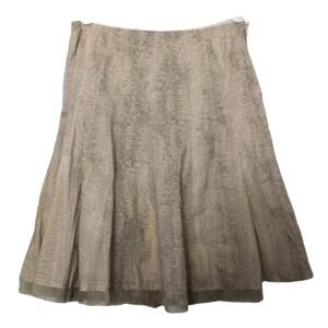 Elie Tahari Midi Skirt Beige Boho Earth Tone Pleated Midi Skirt Cotton Size 10